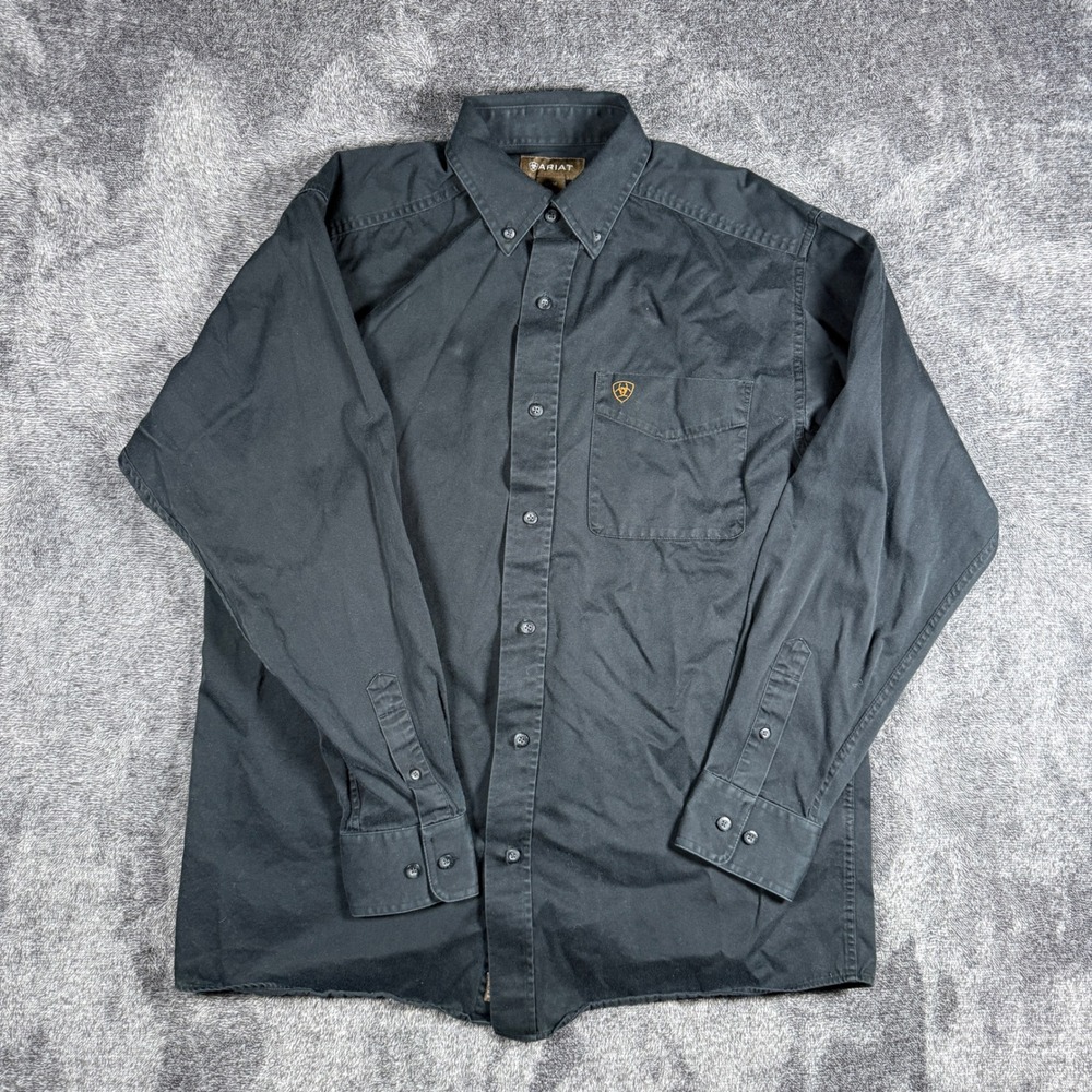 Ariat Mens Long Sleeve Button Down Western Work Shirt Black Cotton Size M